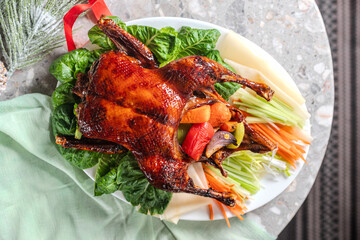 Peking duck marinated in ginger with vegetables