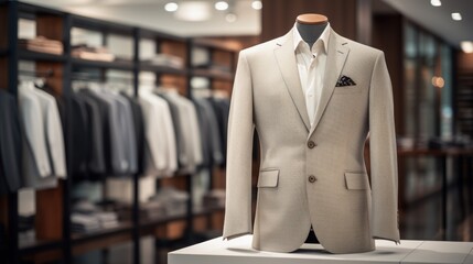 Boutique shop concept, luxurious suits,A finely tailored suit jacket takes pride of place, 