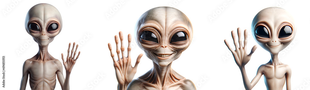 Wall mural set of alien characters waving on transparent background