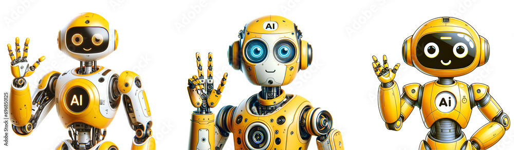 Wall mural set of friendly ai robots on transparent background