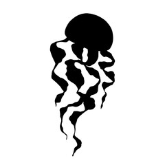 Silhouette, doodle jellyfish. Vector graphics.