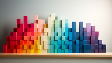 A colorful bar graph made of stacked blocks, each color representing a different data category. generative AI