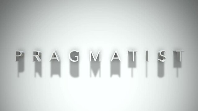 Pragmatist 3D title animation with shadows on a white background