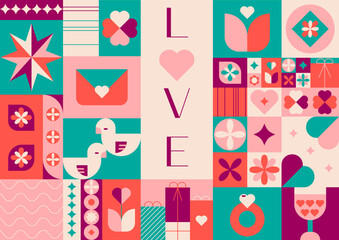 Happy Valentines day geometric abstract pattern