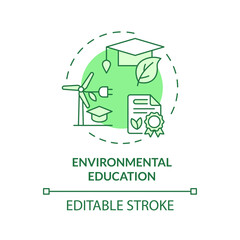 2D editable green environmental education icon, monochromatic isolated vector, thin line illustration representing environmental psychology.
