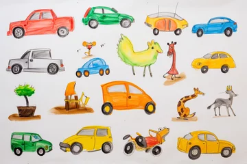 Foto auf Alu-Dibond Autorennen Drawing pictures of cars by kids