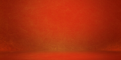 red wall background, photo background is orange red. textured wall rolling in the floor. studio photography background illuminated by the directed light.