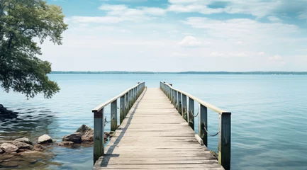 Fotobehang Wooden pier over lake with beautiful nature © daniel