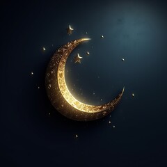 Obraz na płótnie Canvas Golden crescent Moon on Dark Background, Islamic Style, Golden Moon