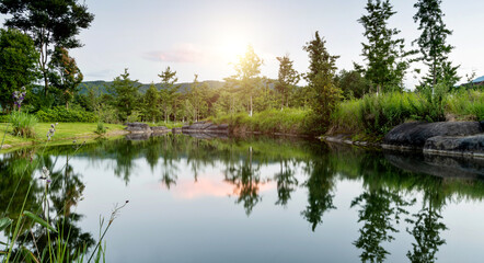 Fototapeta na wymiar Landscape of the beautiful pond