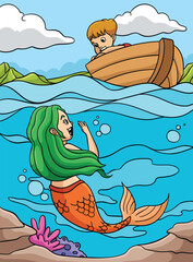Mermaid Talking to a Boy in the Boat Colored 