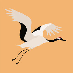 Fototapeta premium Red-crowned crane in sky. Cute bird illustration. Vector illustration for prints, clothing, packaging, stickers.