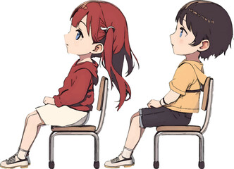 椅子に座る少女と少年