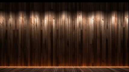 A wooden wall illuminated from below with white neon light, background