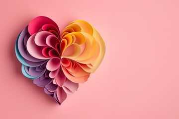 Valentine's Day: colorful heart, paper sculpture with copy space in peach fuzz color