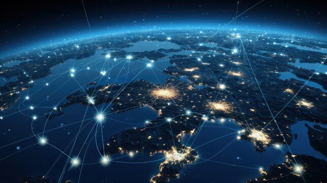 world and communication concept, Earth's global data communication network from space,