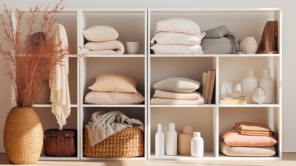 Stack of clean clothes, White shelving unit with stacks of different clothes ,Closet Shelf Divider...