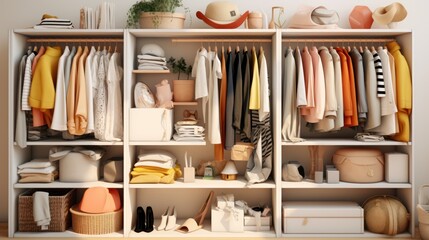 Stack of clean clothes, White shelving unit with stacks of different clothes ,Closet Shelf Divider...