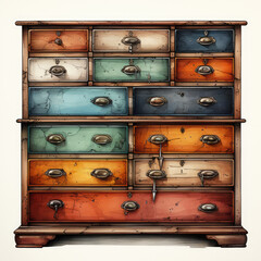 watercolor Chest of drawer clipart, Generative Ai