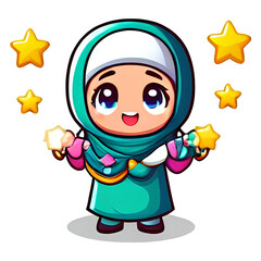 cartoon child muslim character with star