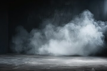 Studio with smoke weave mysterious dance against dark backdrop. Interplay of black and white creates atmospheric effect enhancing sense of mystery and drama - obrazy, fototapety, plakaty