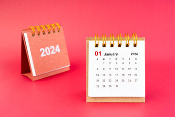 2024 January Mini Calendar On Red Background