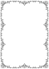 Vintage frame and border ornament. Classic swirl divider filigree. Hand drawn vector illustration. Element for decorative frame, template, document, new year greeting card, invitation, certificate.