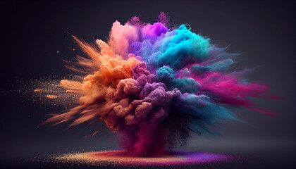 background with space, Holi powder exploding in the air, Ai generated image - obrazy, fototapety, plakaty