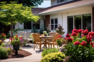 Fototapeta na wymiar Nursing Home Residents Offered A Serene Outdoor Garden Retreat