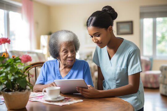 Nurse Reviews Residents Care Plan, Ensuring Personalized Healthcare