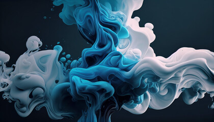 Spectacular image of white and blue liquid ink churning together, with a realistic texture and great quality for abstract concept, Ai generated image