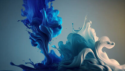 Spectacular image of white and blue liquid ink churning together, with a realistic texture and...