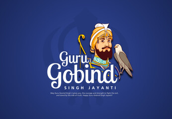 Vector illustration of Guru Gobind Singh Jayanti (birthday), Sikh festival and celebration - obrazy, fototapety, plakaty
