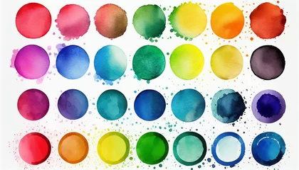 Tuinposter Set of buttons with numbers, watercolor circle with many color set bundle , white background, Ai generated image © FH Multimedia