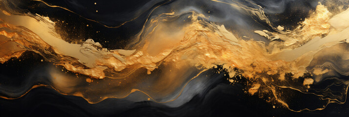 Luxury abstract fluid art painting background with black and gold colors 