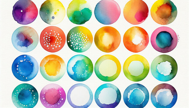 Set of buttons with numbers, watercolor circle with many color set bundle , white background, Ai generated image