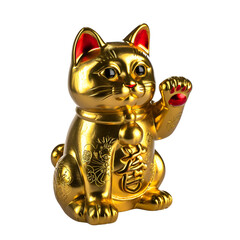Golden Maneki Neko Statue: A Symbol of Fortune and Richness, Isolated on Transparent Background, PNG