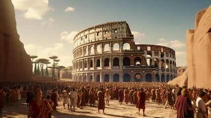 Roman coliseum with gladiators on a sunny day