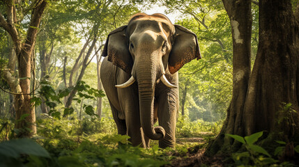 Fototapeta premium Elephant in the forest. AI Generative.