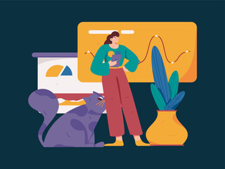 Flat vector illustration of business people operating work scene
