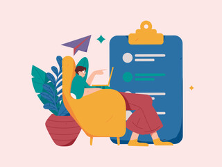 Flat vector illustration of business people operating work scene
