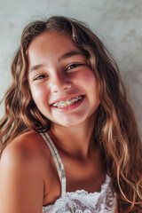 jeune fille adolescente souriante avec un appareil dentaire