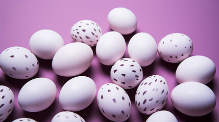 Minimalistic White Eggs on a Soft Purple Background in a Creative Patterned Arrangement
