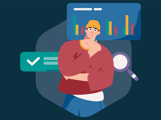 Flat vector illustration of business people operating work scene
