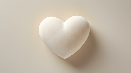 Top View of a White Stone Heart on a beige Background. Romantic Template with Copy Space