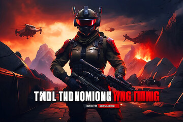 Fototapeta premium Dramatic video game style key art characters and YouTube Gaming Thumbnail design Ai Generated 