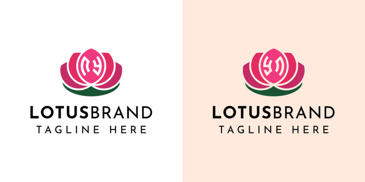 Letter NY and YN Lotus Logo Set, suitable for business related to lotus flowers with NY or YN initials.