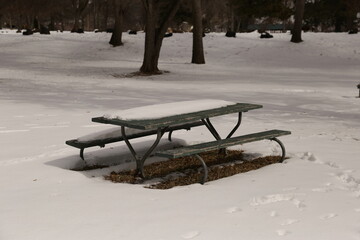 Picnic table in the snow