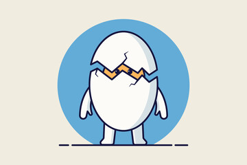 Broken egg mascot illustration in flat style. Cute cartoon character