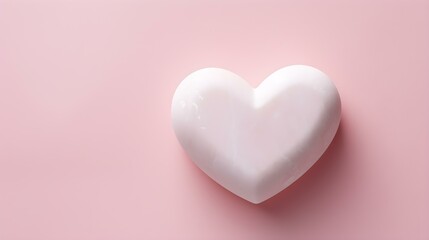 Fototapeta premium Top View of a White Stone Heart on a blush Background. Romantic Template with Copy Space